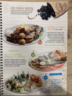 Veggie platter and veggie charcoal note  at Baskian in Bilbao