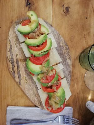 Pa amb oli with avocado, caramel onion, seeds, tomato and chees (you can choose if you wat chees or not) best option! at Divi in Mallorca