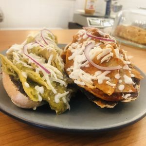 Molletes de chilaquiles were insanely good. These people know what they’re doing. at Santo Pecado Vegano in Mexico City