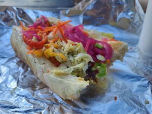 Anti-dog with all the veg toppings at Wieners of Waterton in Waterton Park