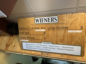 Entree menu at Wieners of Waterton in Waterton Park