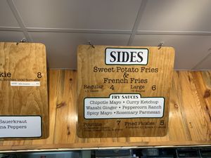 Sides menu (curry ketchup fry sauce was vegan and delicious!) at Wieners of Waterton in Waterton Park