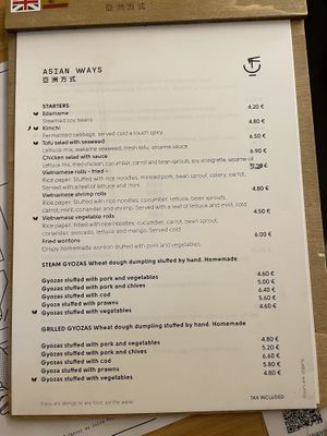 Menu  at Asian Ways in Barcelona