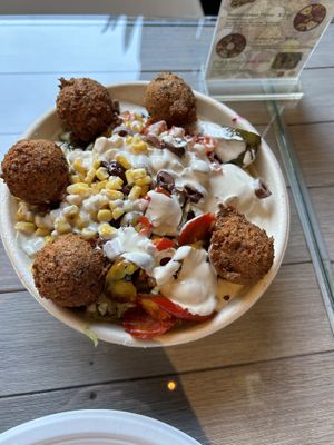 Falafel and trio of hummus bowel    at Hummus Republic in Burbank