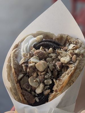 Vegan Waffle with Oreo and Almonds (the vegan cream was extremely sweet) at La Ruta Del Waffle in Santiago
