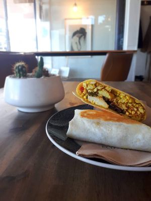  Vegan breakfast burrito with scrambled tofu and tempeh ‘bacon’ at Pestle & Mortar in Wellington