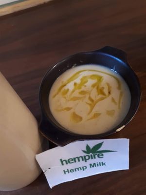 Vegan cauliflower soup made with hemp milk at Pestle & Mortar in Wellington