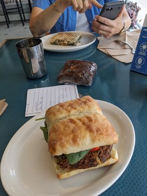 Quinoa Burger, banana coffee cake at Cornucopia Natural Market & Deli in Galesburg