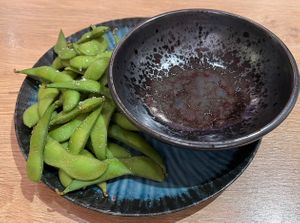 Edamame beans  at Miska Ramen Bar in Prague