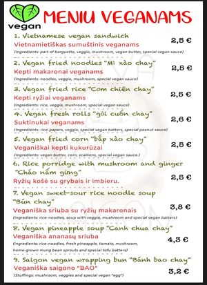 Latest menu of Saigon Kava - Šiauliai at Saigon Kava in Siauliai