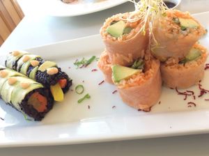 Sushis with black rice, the other one with sweet potatoes and a lot of other good stuff in it! at Ohana Sushi Vegan in Montreal