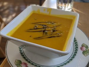 Butternut squash soup at Pyramid Bistro in Aspen