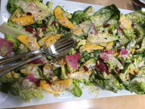 Creative and delicious mango with avocado on bibb lettuce with a horseradish dressing.   at Pyramid Bistro in Aspen