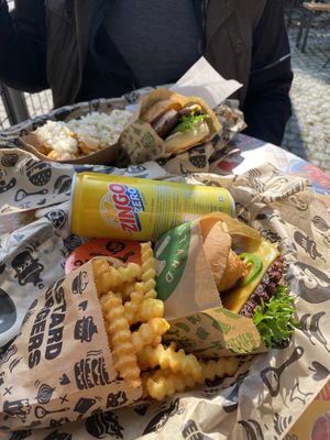 Texas burger with extra jalapeño and a hjortron burger with loaded friess  at Bastard Burgers in Karlstad
