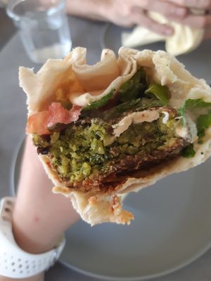 Falavela Falafel in pita with lettuce in place of cabbage. at Falavela in Crete