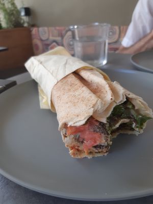 The falafel with pita is large and very filling, and tastes absolutely delicious. at Falavela in Crete
