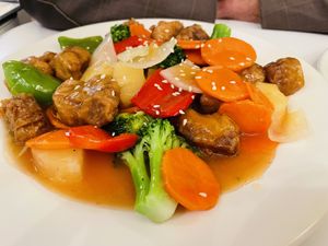 Sweet & Sour with tofu a side of rice  at Loving Hut - Glendale in Glendale