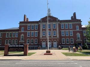 Brighton High School Front  of building facing Winton at Brighton Farmer's Market in Rochester