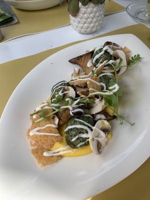 Vegan cheese balls with vegan creme fraiche  at Seminar- und Wellnesshotel Stoos in Morschach