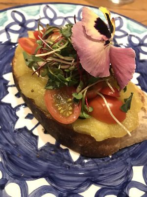 Marguerita toast with homemade manioc cheeze at Casa Graviola in Brasilia