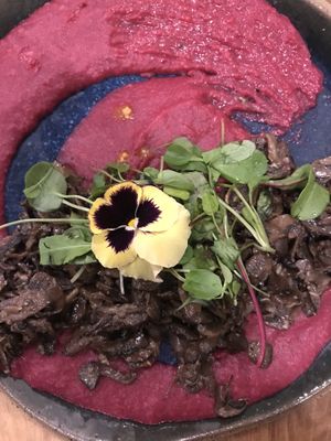 Mushroom ragout with beat and sweet potato puree at Casa Graviola in Brasilia