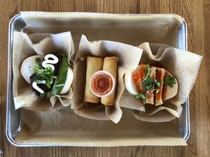 Tofu and Falafel banh mi with spring roll at Banh Mi Station in Dallas