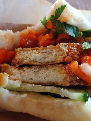 One bite down: Tofu and Sweet Chili Bao Bun at Banh Mi Station in Dallas
