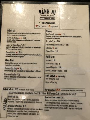 Vegan menu! at Banh Mi Station in Dallas