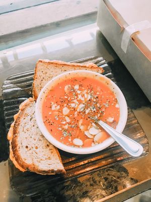 vegan grilled cheese & organic carrot ginger soup! at EastSide Local Eatery in Charlotte
