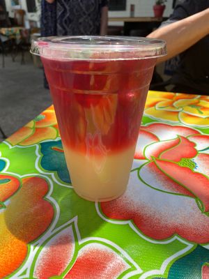 Sunrise tea: hibiscus tea with lemonade and basil from the garden  at EastSide Local Eatery in Charlotte