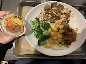 Bulgogi beef with beyond meat substituted and Island Teriyaki bowl with beyond meat   at World Wrapps in Corte Madera