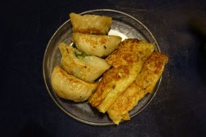 Pan-fried dumplings at 3G Vegetarian Restaurant in Vancouver