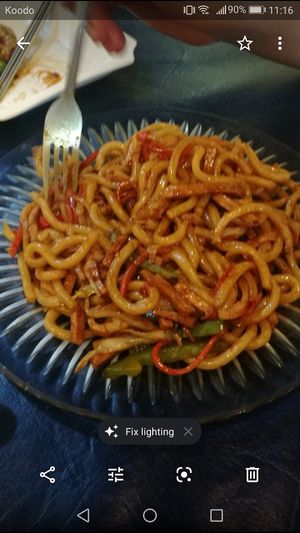 Udon veggie noodles at 3G Vegetarian Restaurant in Vancouver