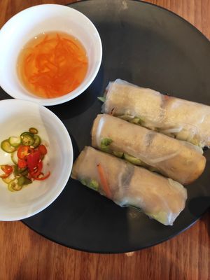 Rice paper rolls - wrong sauce. at Rice Fields Restaurant in Avondale Heights