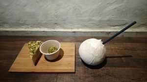 Raw coconut cake, 
Raw coconut truffle, 
Fresh whole coconut at Mana! - Wan Chai in Hong Kong Island