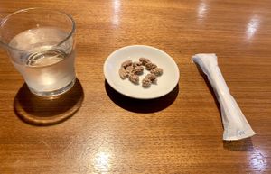 Starter sweet crunch peanuts at Muku Taiwanese Vegetarian Food in Kyoto