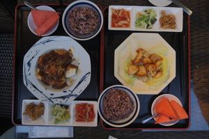 tofu and monkey mushroom sets at Muku Taiwanese Vegetarian Food in Kyoto