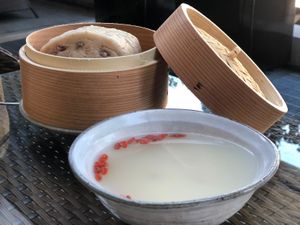 Breakfast with choice of coffee or soymilk at Muku Taiwanese Vegetarian Food in Kyoto
