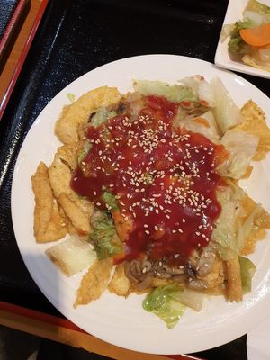 Fried oyster omelette — one of the store's speciality dishes at Muku Taiwanese Vegetarian Food in Kyoto