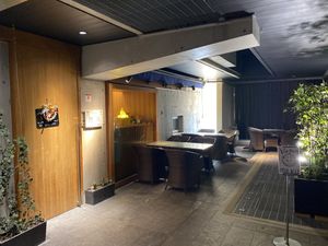 Entrance and outdoor seating (2F) at Muku Taiwanese Vegetarian Food in Kyoto