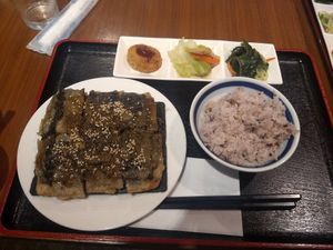 Mock eel set lunch at Muku Taiwanese Vegetarian Food in Kyoto