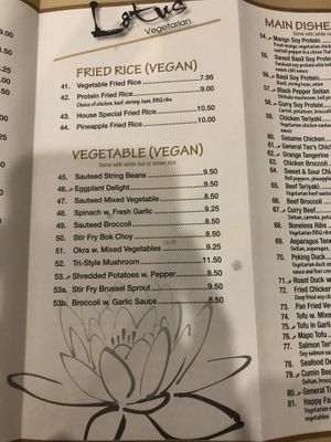 Menu  at Lotus Vegetarian in Brooklyn
