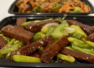Asparagus tenderloin tips   at Lotus Vegetarian in Brooklyn