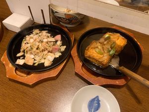 Tsukemono steak and tofu steak. Both delicious! at Izakaya Gen in Hida