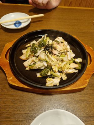 Tsukemono Steak (sauteed chinese cabbage and pickles in sesame oil) at Izakaya Gen in Hida