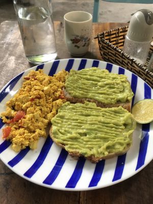 The “Vegan Plate”, which is avocado on toast with scrambled tofu   at Phin Coffee in Hoi An