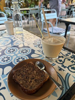 Banana bread and peanut butter iced coffee   at Phin Coffee in Hoi An