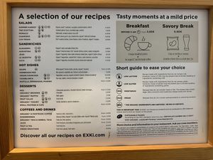English menu.  I accidentally deleted the French menu—sorry!  Try the vegan couscous; it’s surprisingly delicious.   at ORY - EXKi - T4 in Orly