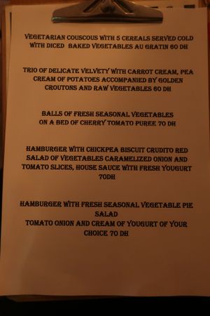 The vegetarian/vegan menu as of November 2019. at Corner Cafe in Marrakech
