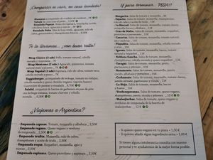 Menu at Yerbamate in Conil De La Frontera